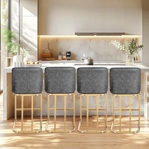 ALPHA HOME 24" Bar Stools, Retro Design of Kitchen Stools Matte Leather Barstool Metal Frame with Backrest Coffee Shop Kitchen Dining Room Cushion Bar Chair