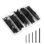 5 Sizes Hardware Nails Assortment Kit, Common Nails for Picture Hanging, Wall Nails, Wood Nails with Storage Box, Black, 400PCS