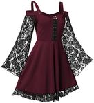 FEOYA Gothic Renaissance Bellatrix Steampunk Camisole Off-Shoulder Sleeve Sexy Halloween Cocktail Party Dresses Kawaii Lolita Irregular Dress Red, 3XL