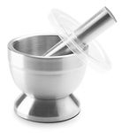 HIC Kitchen Mortar and Pestle, 18/8 Stainless Steel, 3.25 x 3-Inch Mortar with 6.25-Inch Pestle