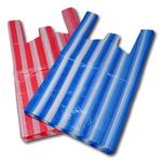 EPOSGEAR Candy Stripe Plastic Vest Carrier Shopping Bags - Perfect for Market Stalls, Shops etc (Large - 11" x 17" x 21", Red/Blue Mix, 200)