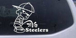 White 6in X 7in -- Pee on Steelers Car Window Wall Laptop Decal Sticker