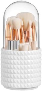 QYINXIU Makeup Brush Holder with Lid, 360 Rotating Makeup Brush Organizer with Cover, Cosmetic Organizer Dustproof, Makeup Brushes Container Spinning Brush Holder for Vanity (White-Lid)