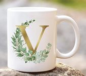 Aastha Imagine Media Media Letter's Name Initial Alphabet Inspiration Printed Black Inner Ceramic Printed Coffee Mug, Birthday | Anniversary | Best Gift | Hubby. (V)