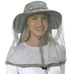 BASSDASH UPF 50+ Mosquito Sun Hat with Hidden Head Net and Neck Flap for Men Women Outdoor Fishing Hiking Camping, Light Grey, One Size