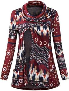 Joymom Plus Size Nursing Tops, Maternity Casual Mock Neck Heaps Collar Feeding Breastfeeding Shirts Pregnant Long Layered Daily Wear Feeding Tops Wine Floral 2XL