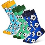 SATINIOR Socks for Him, 3 Pairs Soccer Print Novelty Crew Socks Sports Themed Men's Calf Socks for Men Teenagers Sports Lovers, One Size