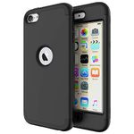 ULAK iPod Touch 7 Case, iPod Touch 5/6 Case Hybrid 3 Layer Silicone Bumper Shockproof Hard Case Cover for Apple iPod Touch 5th/6th/7th Generation - Black