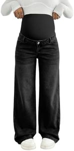 BLENCOT Women's Maternity Jeans Over Belly Wide Leg Pregnancy Pants for Work Maternity Clothes with Pockets Black S