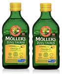 Moller's Fish Cod Liver Oil with Omega 3, Lemon Flavour 250 Ml Liquid Supplement Made in Norway 2 Bottles