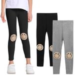 SPFASZEIV Girls Leggings Toddler Trousers with Smile Face Pattern Kids Children Full Length Pants 2 Pack 5-6 Years (Black+Grey)