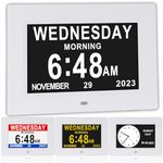 7 Inch Extra Large Day Date Time Digital Day Calendar Clocks with Auto-Dimming 12 Alarm Reminders Dementia Clock for Senior Elderly impaired Vision Memory Loss