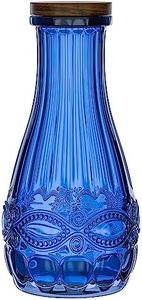 elle décor Colored Glass Carafe with Wood Lid | Leak-Proof Glass Pitcher for Water, Juice, Mimosa Bar, Iced Tea | Drink Containers for Fridge | Food-Grade Silicone | 1 Liter | Dishwasher Safe