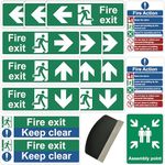 Fire Exit Sign, Fire Signs, Fire Safety Signs, Fire Action Sign 16pcs and Squeegee 2 x Fire Exit Keep Clear Sign, 11 Arrow Signs, 2 Fire Action, Fire Assembly Point, Fire Exit Sticker, Fire Door Signs