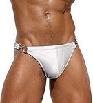 FEOYA Mens Bikini Swim Suits Low Rise Swimwear Underwear White Swim Briefs Trendy Novelty Thongs Bathing Suit Metal Hook & Ring