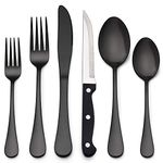 LIANYU 24-Piece Black Silverware Set, Stainless Steel Flatware Cutlery Set for 4, Modern Eating Utensils Tableware, Mirror Finish, Dishwasher Safe