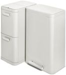 Caraway Rectangular Trash and Recycling Duo - Stainless Steel 13 Gallon Step Trash Can and 2-Drawer Recycling Bin - Stone