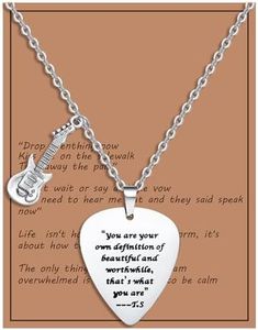 COTATI Taylor Quotes Guitar Pick Necklace, Eras Tour Outfits Jewelry Accessories Inspired Fans Gift Merch, 50cm(19.7in)+6cm(2.4in), Stainless Steel, No Gemstone, Silver