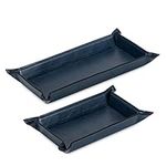 Navaris Faux Leather Tray Set - 2 Valet Organiser Trays for Bedside Table, Night Stand, Desk - Store Keys Change Wallet Phone Glasses - Navy Blue