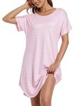 ENJOYNIGHT Women's Nightgowns Short Sleeve Sleepwear Casual Stripe Print Nightshirts with Pockets(Medium,P-line)