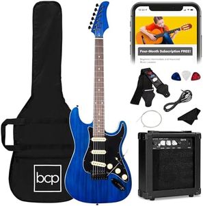 Best Choice Products 39in Full Size Beginner Electric Guitar Starter Kit w/Case, Strap, 10W Amp, Strings, Pick, Tremolo Bar - Midnight Blue