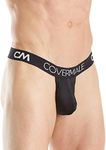 Cover Male Thong Underwear w/Pouch, Cheeky G-String for Men w/Wide Waistband V-Shaped Design Underwear Thongs & G-Strings, Black, Medium