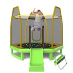 COSTWAY 7ft Kids Trampoline, Hexagonal Trampolines with Slide, Ladder, Safety Enclosure Net and Ocean Balls, Toddler Jumping House for Indoor Outdoor (Green + Yellow)