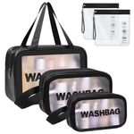 WUBAYI 5Pcs Clear Toiletry Bag, Waterproof PU Makeup Bag with Zipper Handle, Portable Airport Cosmetic Bag for Women & Men, Travel Accessories Wash Bag for Travelling & Holiday (Black)