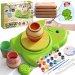 Skirfy Mini Pottery Wheel Kit for Beginners Kids,Electric Ceramic Wheel with Foot Pedal&Painting Kit, Adjustable Speed,Clay Spinner DIY Tools for Art Craft Birthday (Green dinosaur)