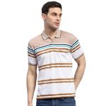 Monte Carlo Mens Peach Striped Polo Collar Half Sleeve Cotton Blend Casual T-Shirt (224064175-2-44)