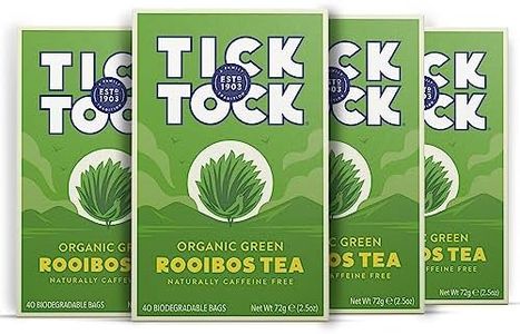 Tick Tock Green Rooibos Tea | Caffeine-Free Tea | Pack of 4x 40 Tea Bags (160 Teabags) | Naturally Sweet Herbal Tea | Biodegradable Tea Bags | Rooibos Tea UK | Redbush Green Tea for Everyday Wellbeing