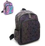 CAFINY Geometric Women's Backpack Geometries Glow Large Purse Backpack Geometrical Luminous Bag Holographic Travel Bags Retro Daypack for Casual, College, Work