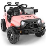 ELEMARA Electric Car for Kids, 12V Off-Road Ride On Car with Parent Control, Battery-Powered Baby Car with Open Doors, Music, LED Lights & Shock Absorbers, Ride on Toys for Toddlers-Light Pink