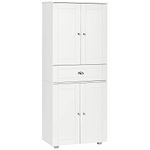 HOMCOM Freestanding Tall Kitchen Cupboard Storage Cabinets with Drawer and 3 Adjustable Shelves for Dining Room, Living Room, White