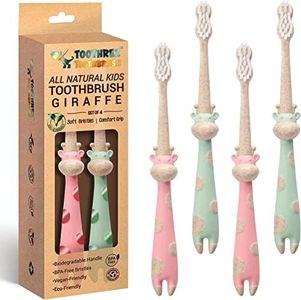ROARex® All-Natural Earth Friendly Kids Toothbrush Made from Plants - Giraffe 4-36m - Baby to Toddler - Mint/Rose - 4pk | 1% for The Planet Product