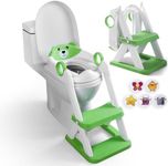 Potty Training Seat with Training Stickers, Upgraded Toddler Toilet Seat for Kids Boys & Girls, 2 in 1 Potty Training Toilet for Kids with Splash Guard Anti-Slip Pad Step Stool (Green)