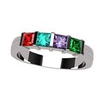 NANA Princess Channel Set Mothers Ring with 1 to 6 Simulated Birthstones - Silver - Size 7