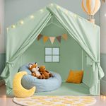 Kids Play Tent, Large Kids Playhouse with String Lights and Flag Garland, Bed Tent with 2 Windows, Machine Washable Reading Nook, Indoor & Outdoor, JoyHut Cove for Girls & Boys, 52x35x51 in, Green