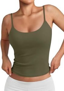 Trendy Queen Double Lined Adjustable Spaghetti Strap Tank Top for Women Cute Summer Basic Crop Top for Teen Workout Going Out Army Green XS