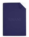 AIMANE® Non Iron Percale 4FT Small Double Fitted Sheet Poly Cotton Easy Care Non Iron Percale 4FT Fitted Bed Sheets Small Double (Navy)