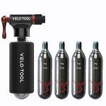 Velo-Tool™ CO2 Inflator Bike Pump – Premium Black/Silver, Quick & Lightweight + 5 x 16g CO2 Canisters/Cartridges With Foam Grip - Presta & Schrader Valve Compatible – Mountain, Road and BMX Bikes