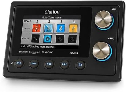 Clarion CMS4 Black Box Digital Media Receiver with Commander True Independent 4-Zone Source and Volume 3.5-inch Full Color LCD Display Water Resistant: IP66 Commander, IPX5 Black Box