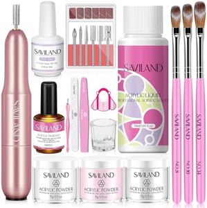Saviland Acrylic Nail Kits Full Set for Beginners: Pink White Clear Colors Acrylic Powder Monomer Electric Nail Drill Nail Bond Primer Top Gels for Home Salon