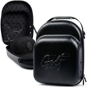 NJF Golf™ Hat Carrier Bag Black, Hard Shell Faux Carbon Fiber Golf Hats Storage Box, Travel Cap Carrier Case Hat Organizer Bag Holds Up to 10 Hats, Durable Cap Holder with Adjustable Strap for Golfing