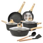 GiPP Pots and Pans Set Non Stick - 10 Piece White Granite Kitchen Cookware Sets Nonstick Induction Cookware Non-Toxic Cooking Pan Set with Silicone Spatula&Spoon, PFOS and PFOA Free (Grey, 10 Pcs A)