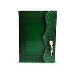 10" Leather Journal with Lock Writing Pad Blank Notebook Handmade Notepad Men & Women Unlined Paper Best Present Art Sketchbook Travel Diary to Write Book of Shadow Refillable Grimoire Green