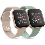 2 Straps for Fitbit Versa 2 Strap/Versa Strap for Women Men, Silicone Sport Replacement Straps Compatible with Fitbit Versa Lite/Fitbit Versa 2/Fitbit Versa,Quick Release,Milk Tea+Olive Green