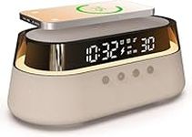 UK Technology Digital Alarm Clock Radio, Bedside Alarm, Bluetooth Speaker, 15W Fast Charging Smartphone Wireless Charger, Night Light, Dual Speakers, FM Radio, Dimmable LED Display