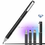 Stylus Pen for Touchscreen, 3 in 1 Easy Rubber Grip & High Precision Capacitive Stylus Pen for iPad, iPhone, Android Cellphone, Tablets, Touch Screen Laptops - Black