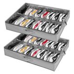 Under Bed Shoe Storage Organiser Set of 2, Fits 32 Pairs Total, Underbed Shoe Box/ Containers w/ Reinforced Handles, Clear Foldable Organiser Adjustable Dividers w/ Bottom Support Velcro